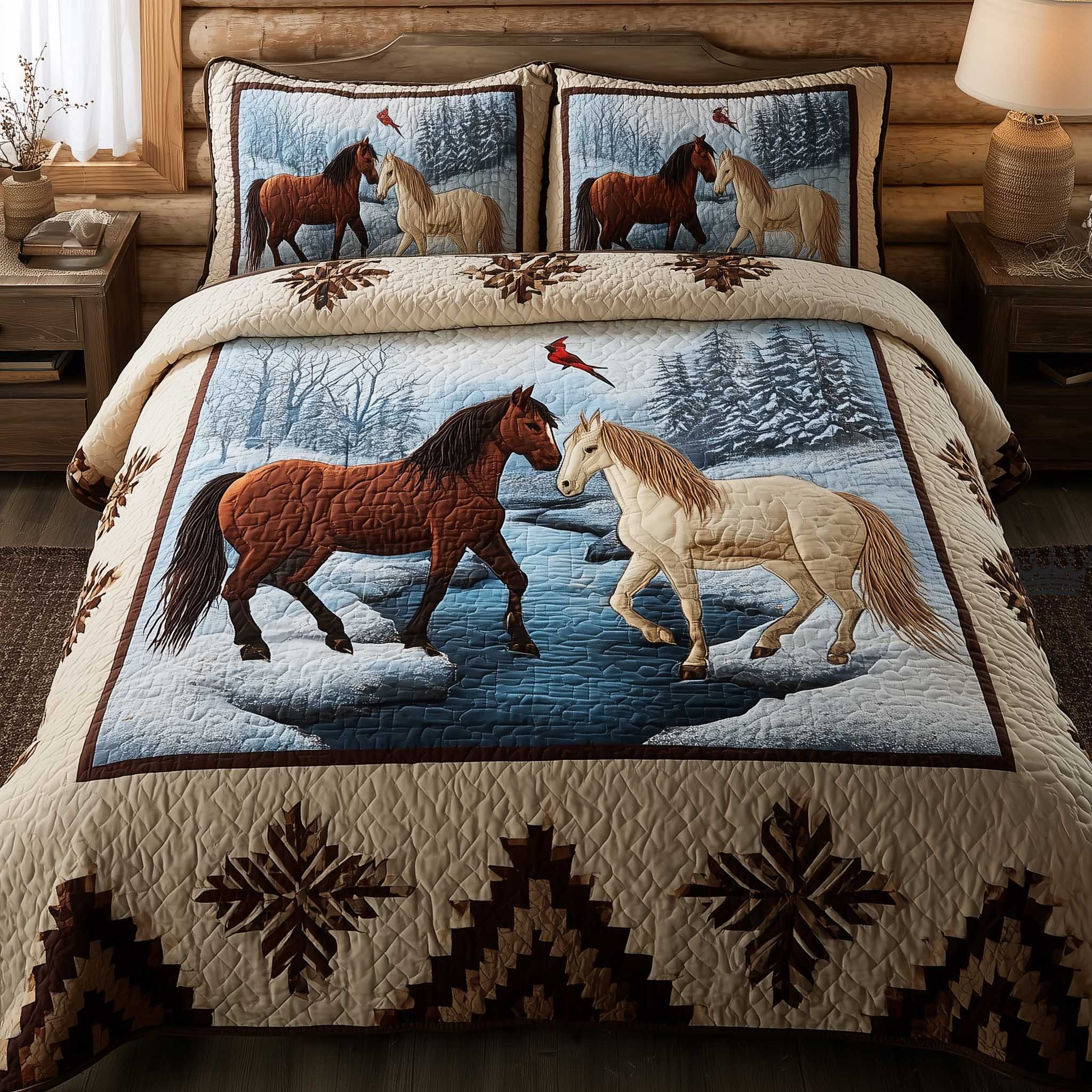 Horse Spirit Quilted Bedding Set Autumn Inspired Bedroom Gifts For A Horse Person - Tradiviet