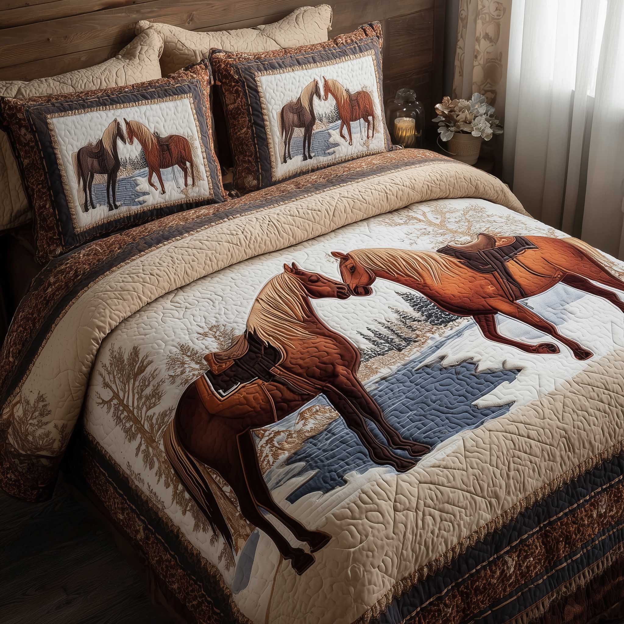 Horse Spirit Quilted Bedding Set Mens Bedroom Decor Gifts For Horse Enthusiasts - Tradiviet