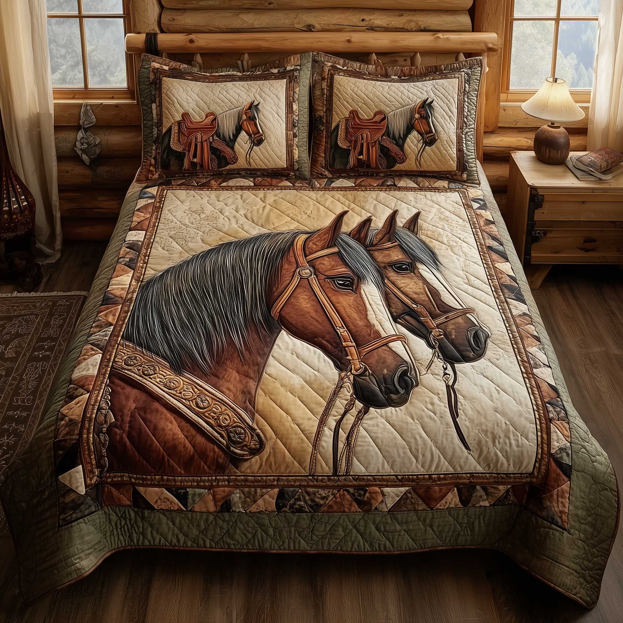 Horse Spirit Quilted Bedding Set Mens Bedroom Decor Good Gifts For Horse Owners - Tradiviet