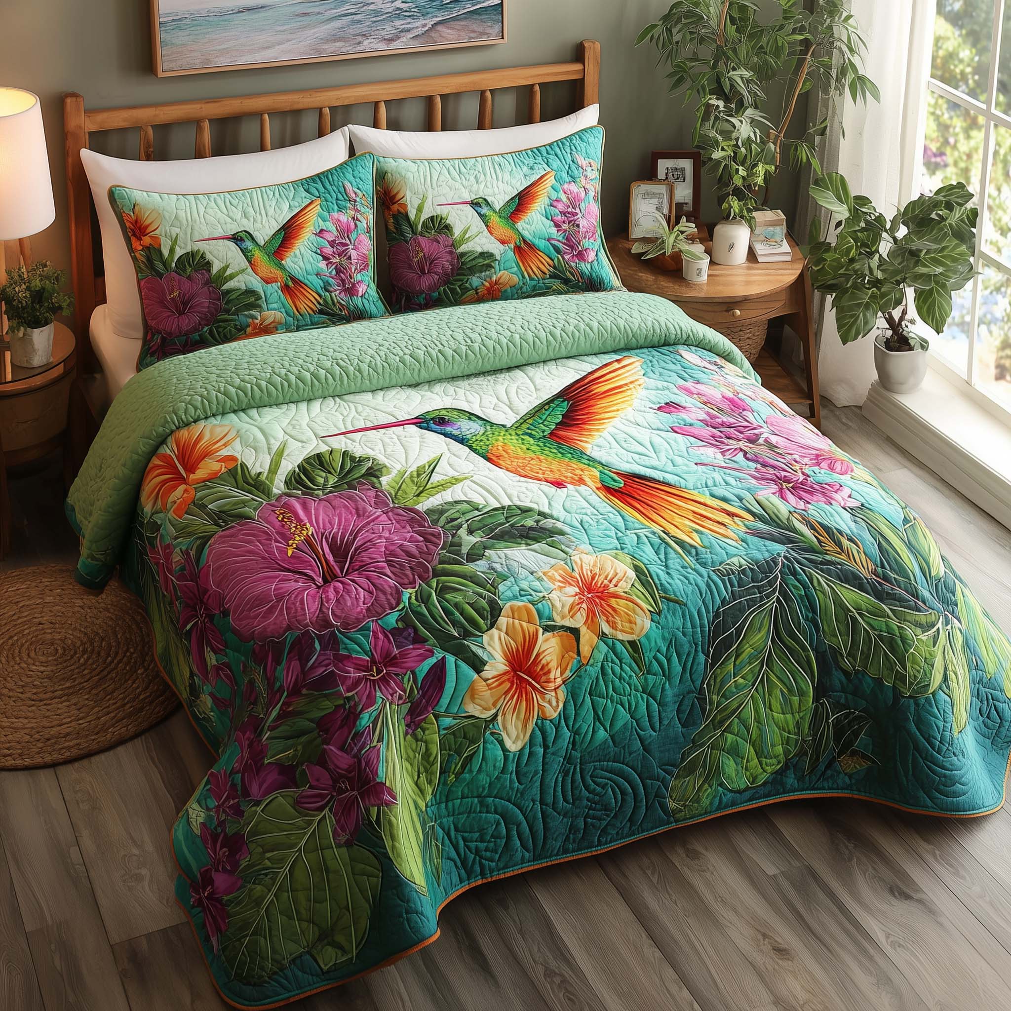 Hummingbird Heaven Quilted Bedding Set Bedroom Decorations Best Gifts For Hummingbird Lovers - Tradiviet
