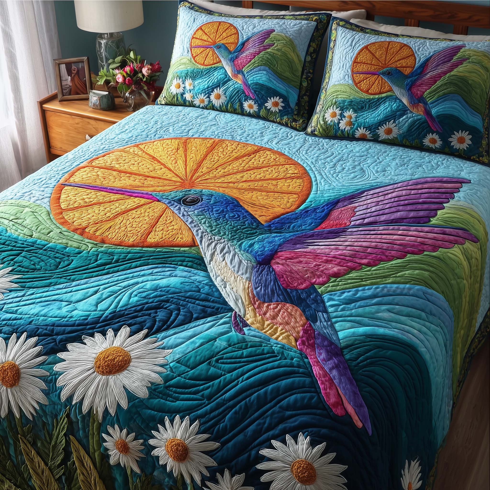Hummingbird Heaven Quilted Bedding Set Bohemian Bedroom Furniture Cool Hummingbird Gifts - Tradiviet