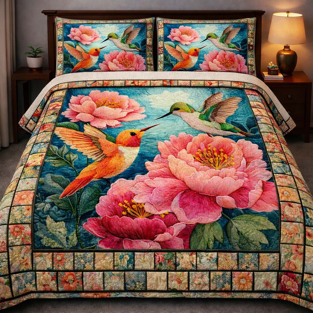 Hummingbird Heaven Quilted Bedding Set Room Decoration Items Hummingbird Gifts For Mom - Tradiviet