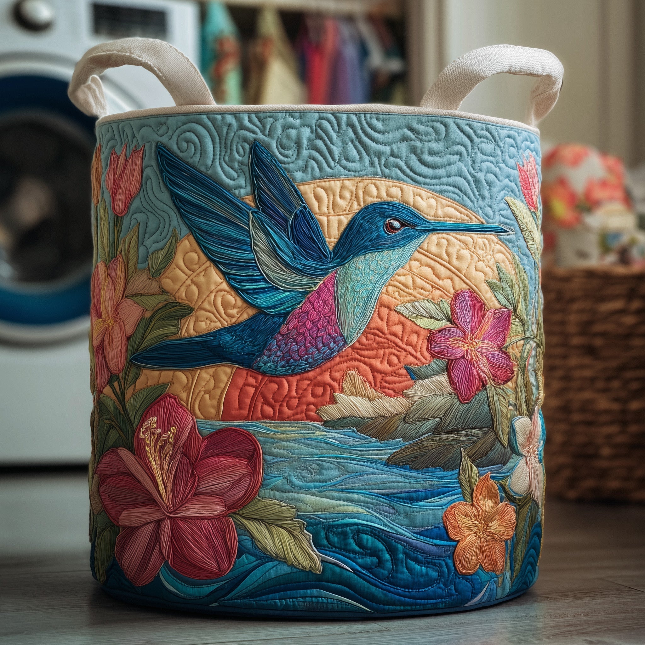 Hummingbird Heaven Quilted Laundry Basket Washroom Decor Basket Gift Ideas For Sister - Tradiviet