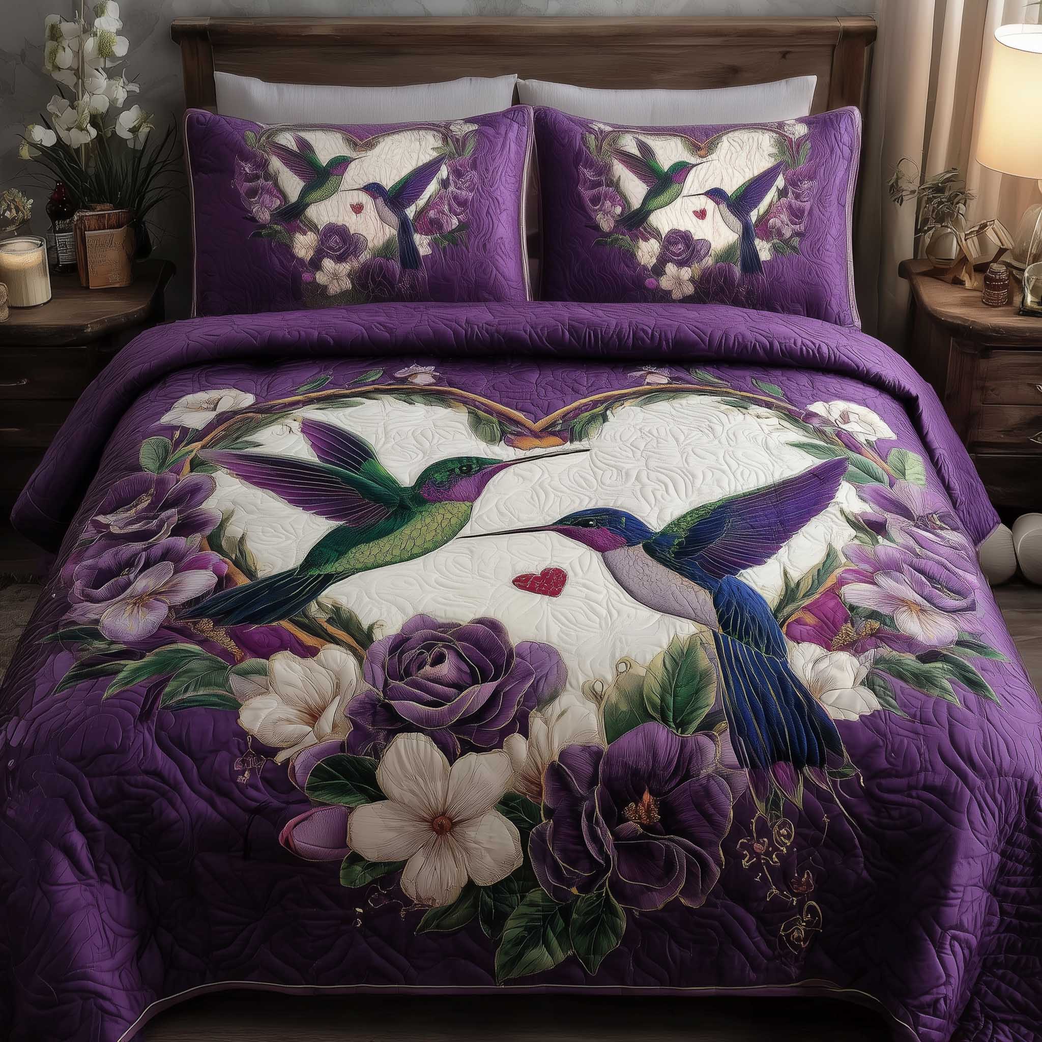 Hummingbird Love Quilted Bedding Set Holiday Home Decor Unique Gifts For Hummingbird Lovers - Tradiviet