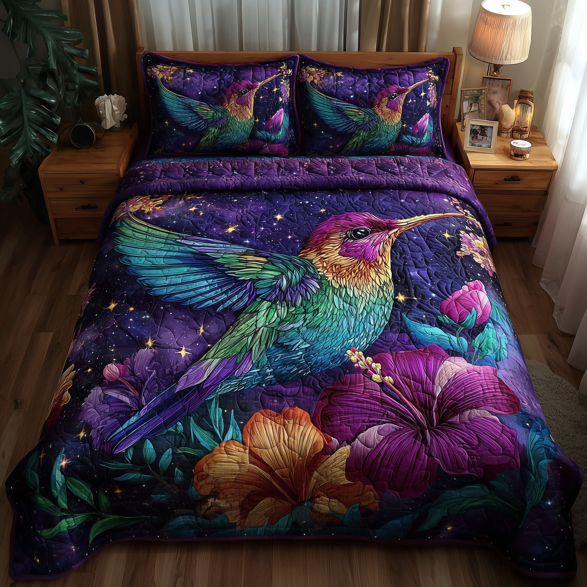 Hummingbird Quilted Bedding Set Holiday House Decorations Best Gifts For Hummingbird Lovers - Tradiviet