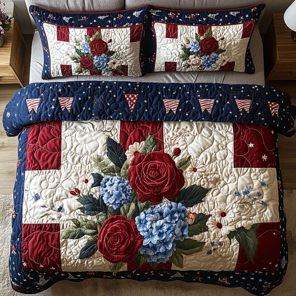 Hydrangea and Rose Haven  Quilted Bedding Set  Duvet Covers 4Th Of July Neighbor Gifts