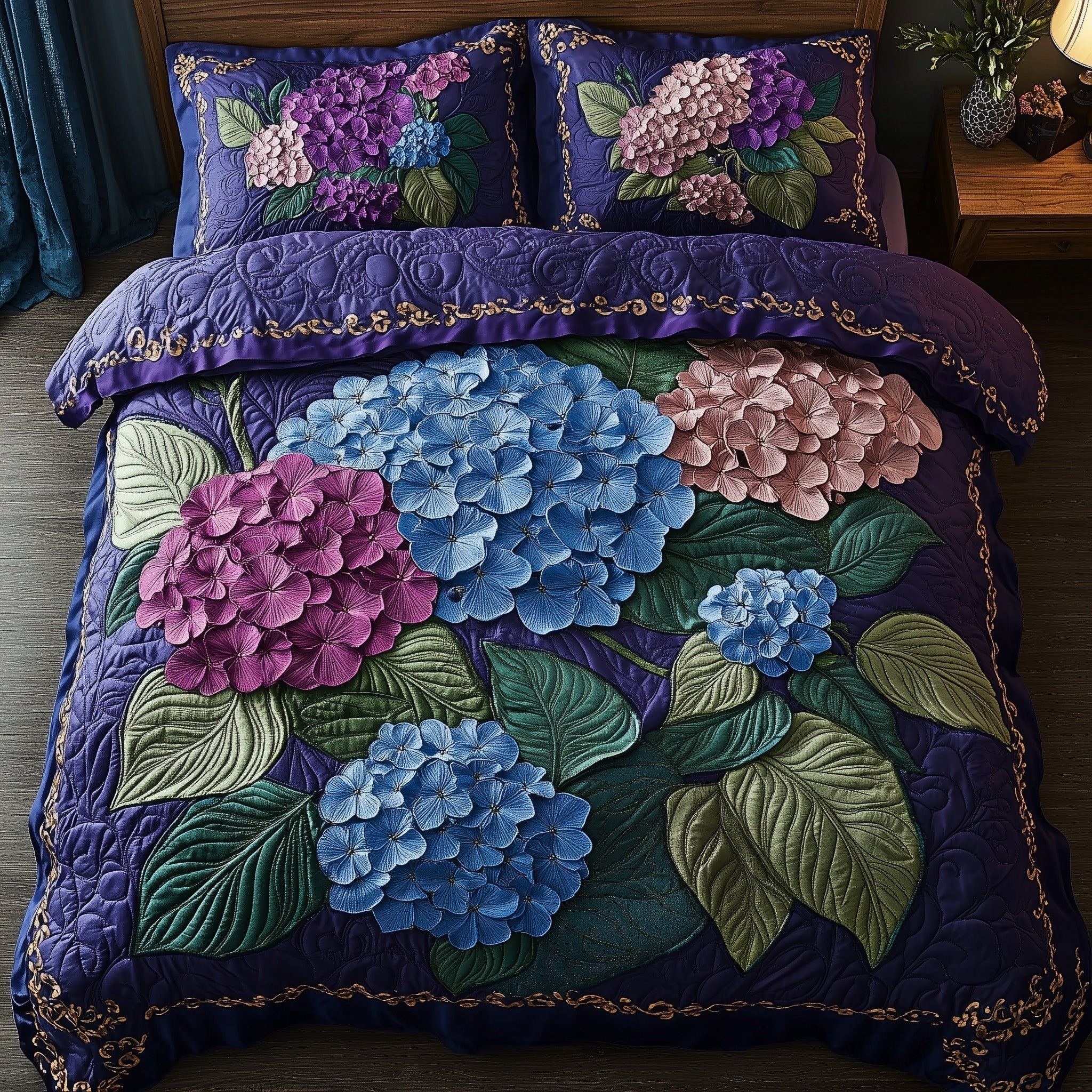 Hydrangea Floral Bliss Quilted Bedding Set Room Decoration Items Flower Gifts For Mother's Day - Tradiviet