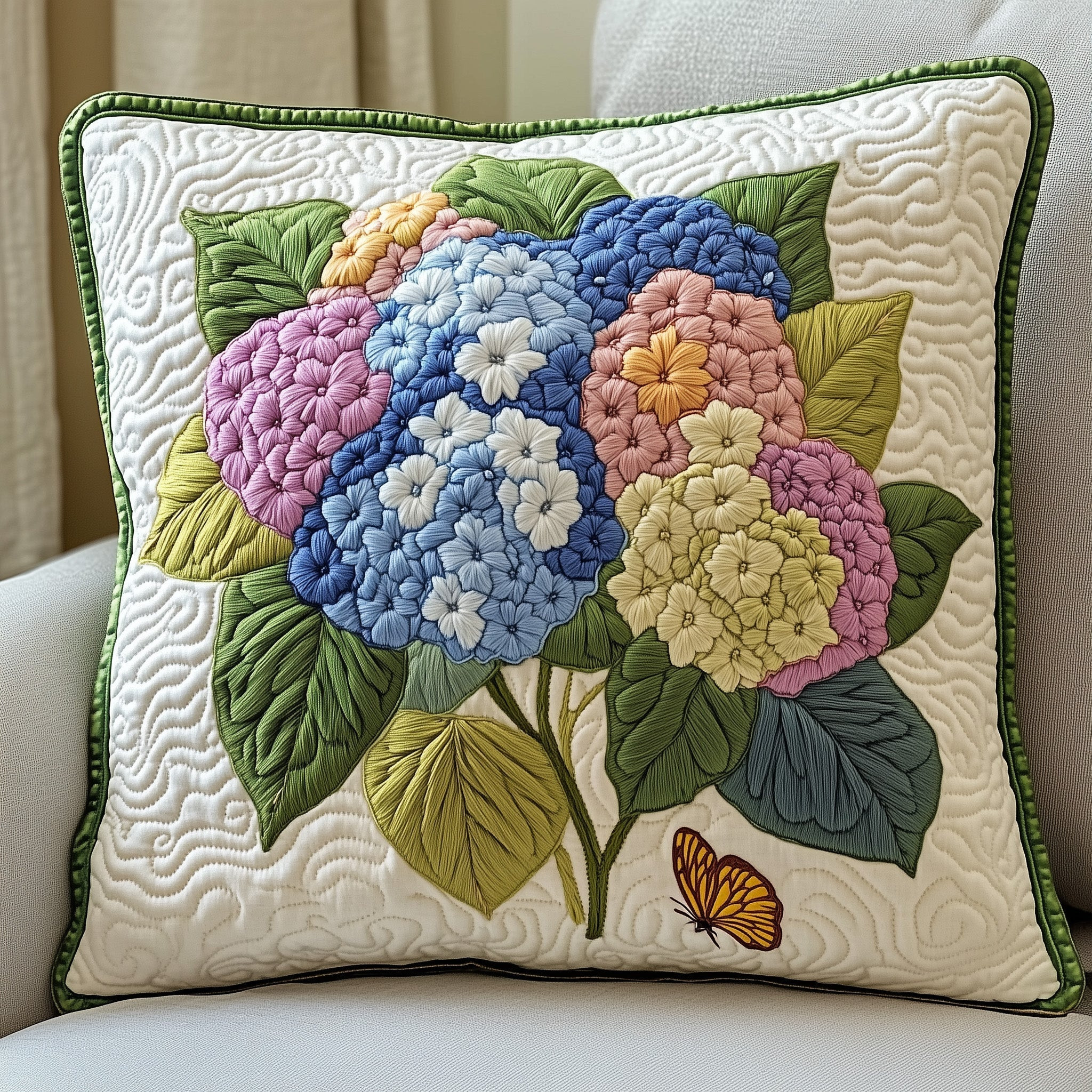 Hydrangea Floral Bliss Quilted Pillow Cover Hydrangea Bloom Elegance Pillow Gifts For Mom - Tradiviet
