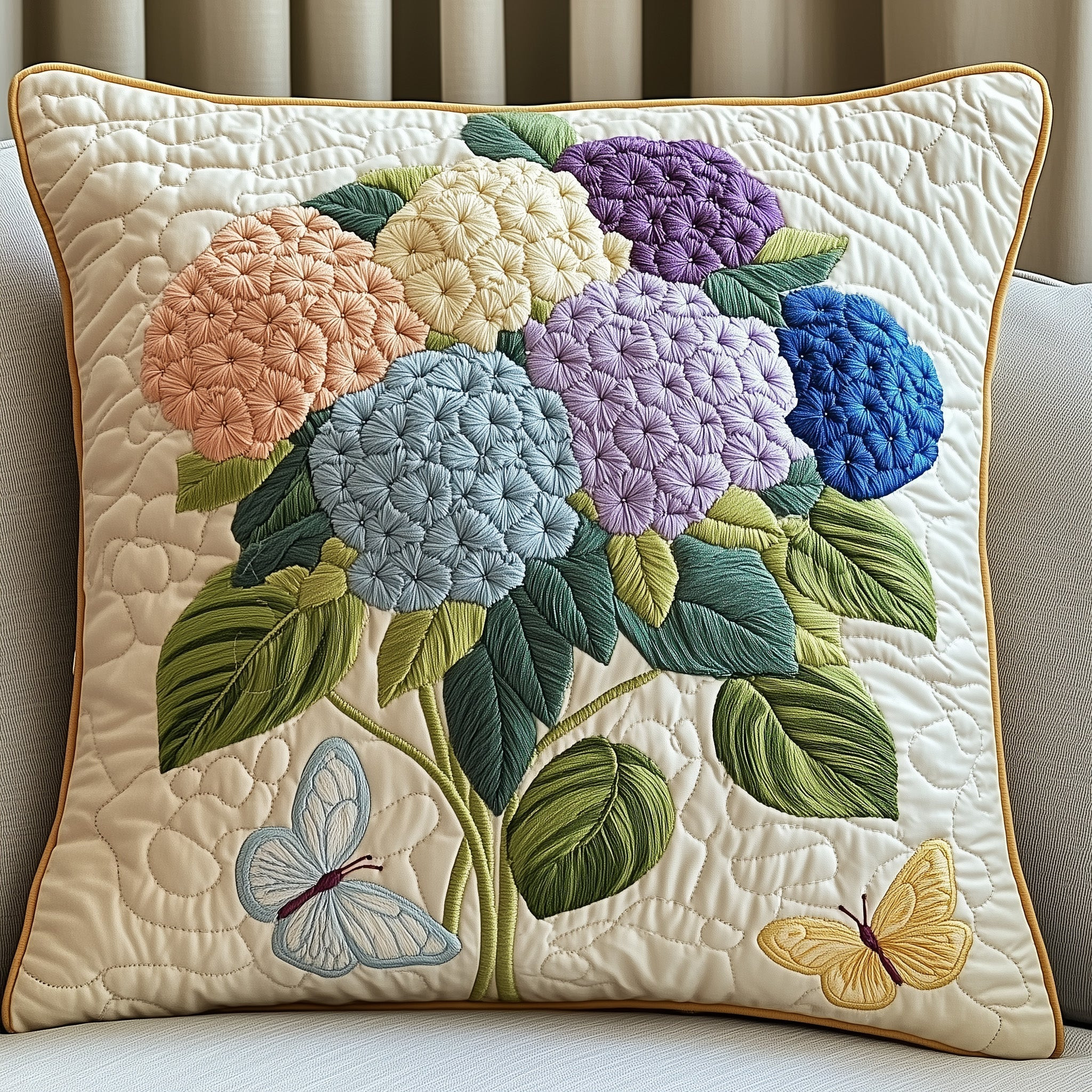 Hydrangea Floral Bliss Quilted Pillow Cover Midnight Hydrangea Dream Pillow Gifts For Mom - Tradiviet