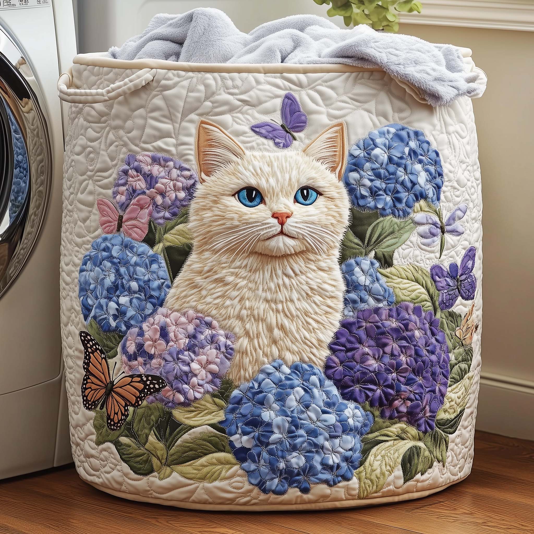 Hydrangea Muse Quilted Laundry Basket Cute Baskets Presents For Daughter - Tradiviet