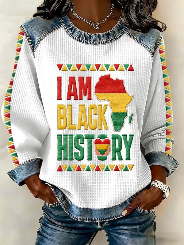 I Am Black History Waffle Sweatshirt Black History Month Crewneck Gift For Women - Tradiviet