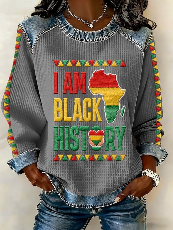 I Am Black History Waffle Sweatshirt Black History Month Crewneck Gift For Women - Tradiviet - Image 3