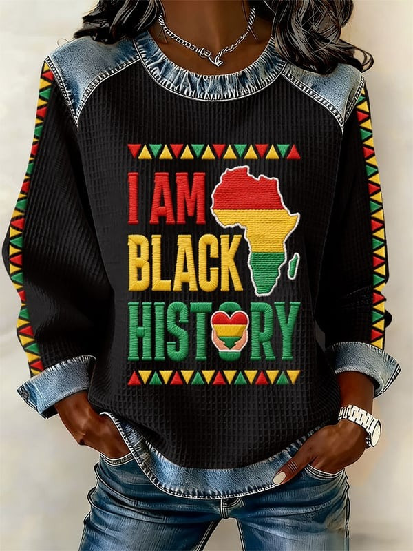 I Am Black History Waffle Sweatshirt Black History Month Crewneck Gift For Women - Tradiviet - Image 2