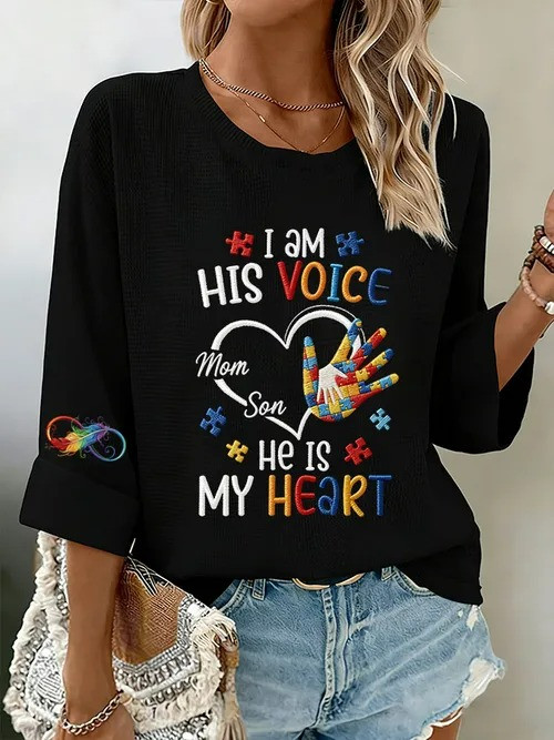 I Am His Voice Long Sleeve Shirt He Is My Heart Autism Awareness Merch Gift For Support - Tradiviet - Image 2