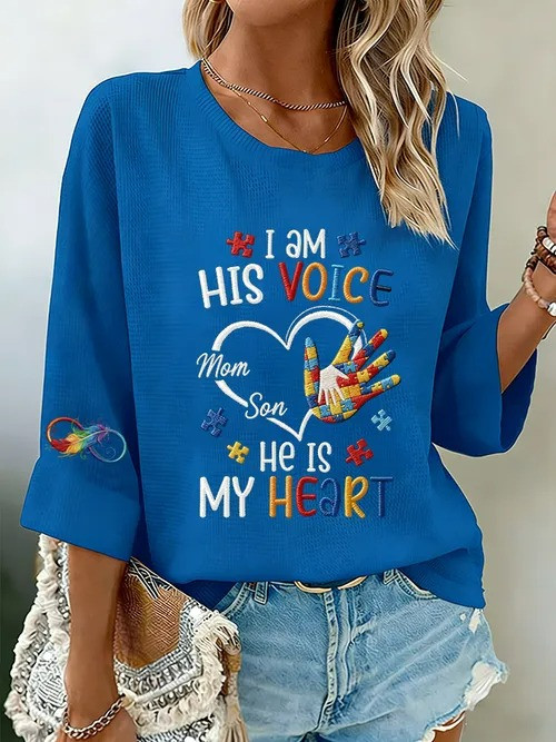 I Am His Voice Long Sleeve Shirt He Is My Heart Autism Awareness Merch Gift For Support - Tradiviet - Image 3