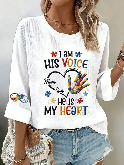I Am His Voice Long Sleeve Shirt He Is My Heart Autism Awareness Merch Gift For Support - Tradiviet