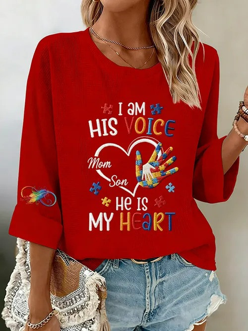 I Am His Voice Long Sleeve Shirt He Is My Heart Autism Awareness Merch Gift For Support - Tradiviet - Image 4