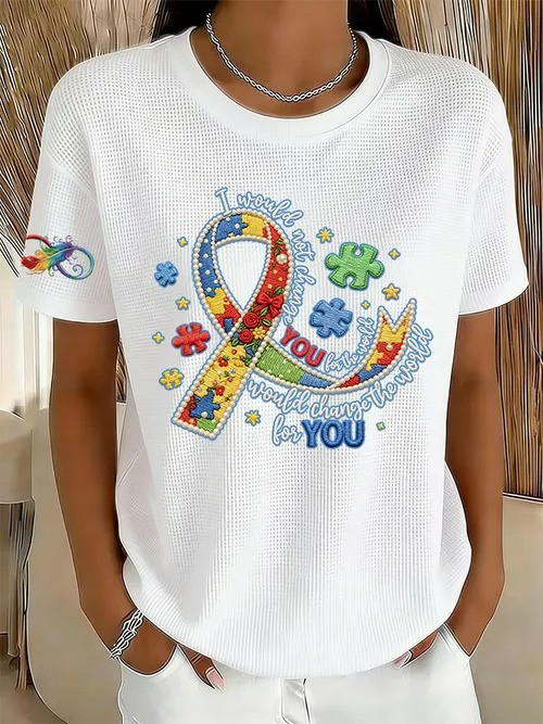I Would Change The World For You T-Shirt Autism Awareness Ribbon Puzzle Pieces Gift For Support - Tradiviet
