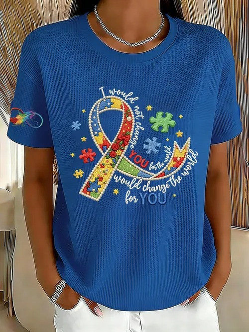 I Would Change The World For You T-Shirt Autism Awareness Ribbon Puzzle Pieces Gift For Support - Tradiviet - Image 4