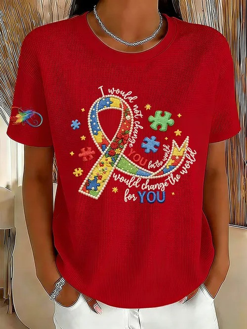 I Would Change The World For You T-Shirt Autism Awareness Ribbon Puzzle Pieces Gift For Support - Tradiviet - Image 3