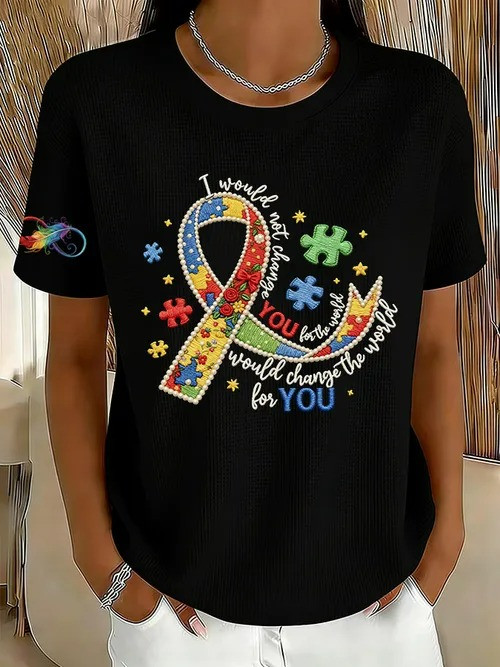 I Would Change The World For You T-Shirt Autism Awareness Ribbon Puzzle Pieces Gift For Support - Tradiviet - Image 2