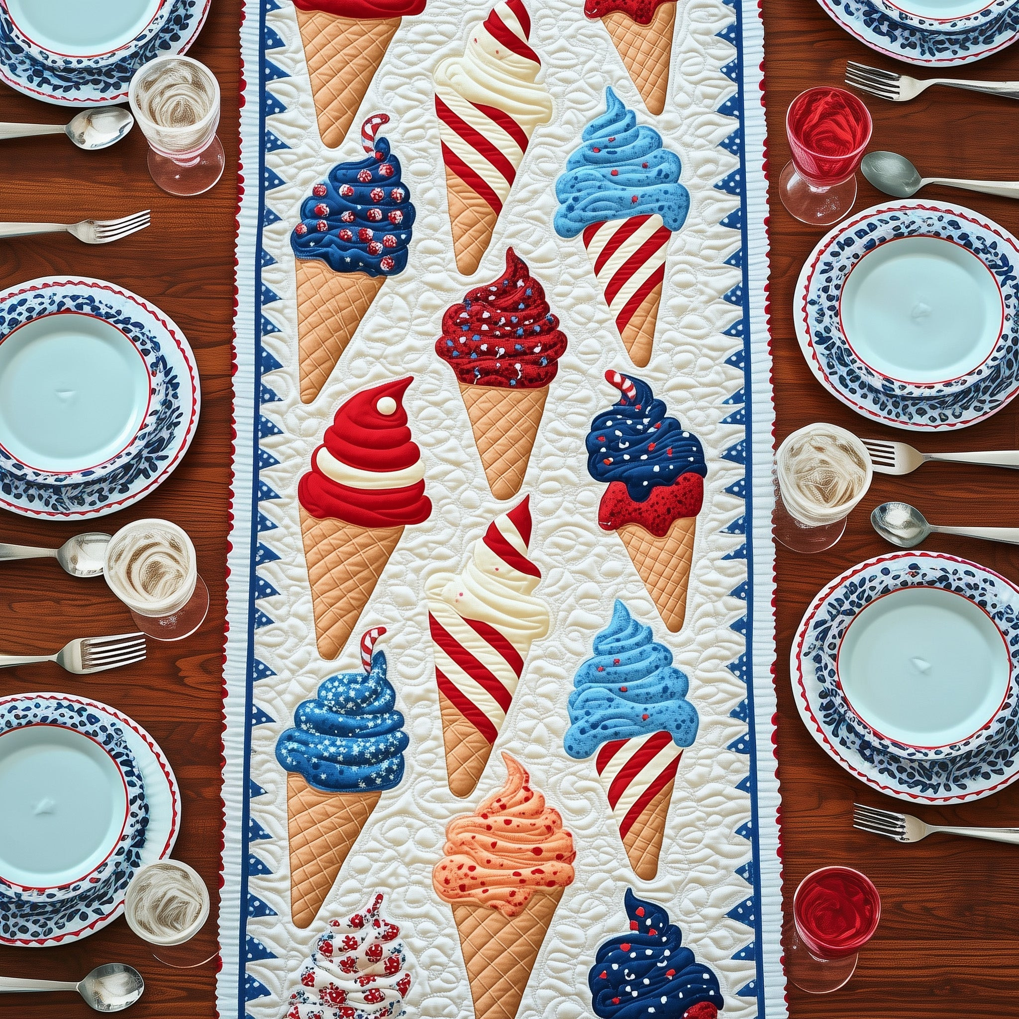 Ice Cream Quilted Table Runner Holiday Table Runner 4Th Of July Client Gifts