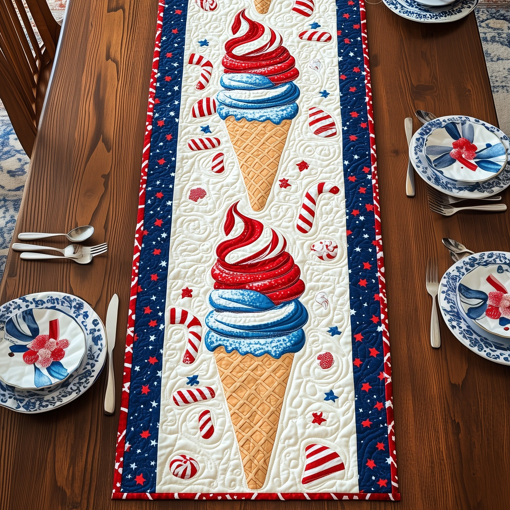 Ice Cream Quilted Table Runner Holiday Table Runner Best Independence Gift