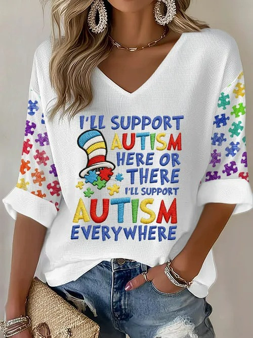 I'll Support Autism Here Or There V-Neck Long Sleeve Shirt Autism Everywhere Gift For Autism - Tradiviet - Image 2