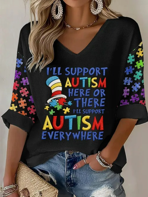 I'll Support Autism Here Or There V-Neck Long Sleeve Shirt Autism Everywhere Gift For Autism - Tradiviet - Image 3