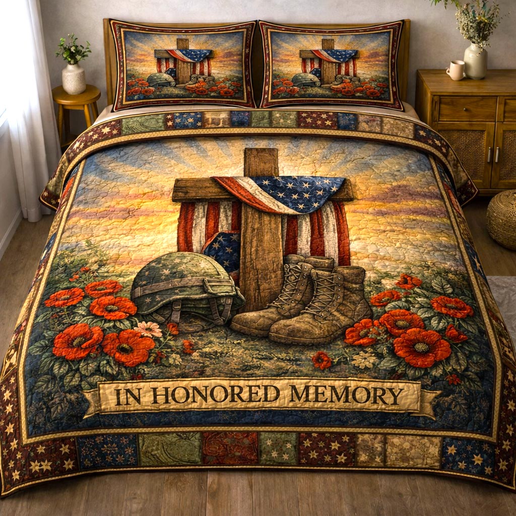 In Honor Memory Quilted Bedding Set Holiday Room Decorations Gifts For Dad - Tradiviet
