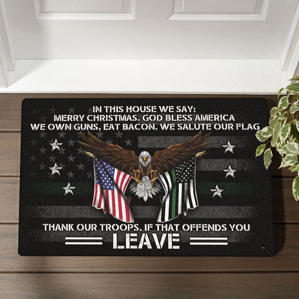 In This House We Say Merry Christmas God Bless America Door Mat Memorial Day Decor Gift Ideas - Tradiviet