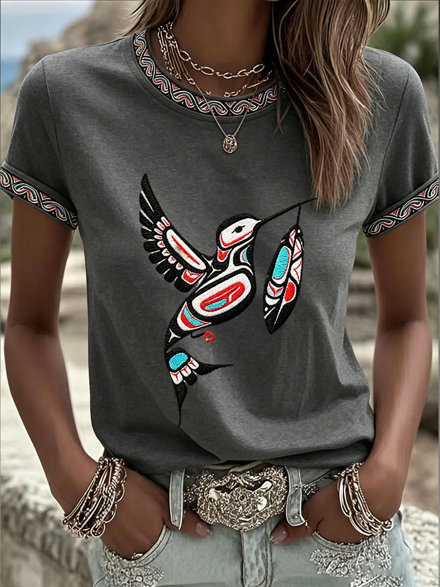 Indigenous Month Merch Tribal Hummingbird T-Shirt Indigenous History Shirt Gift For Mom - Image 4