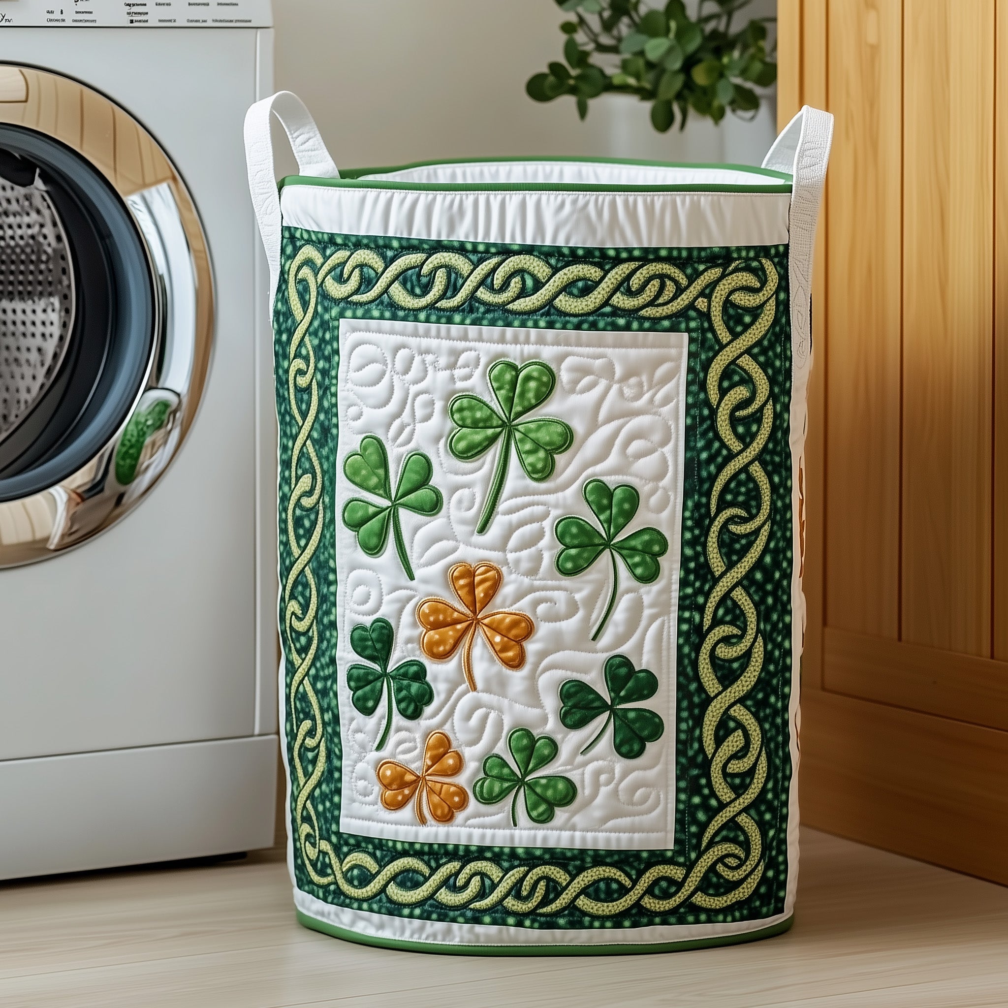 Irish Shamrock Quilted Laundry Basket Aesthetic Storage Baskets Presents For Sister - Tradiviet