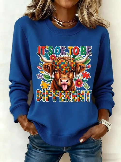 It's Okay to Be Different Cow Sweatshirt Colorful Highland Cow Gift For Support Neurodiversity - Tradiviet