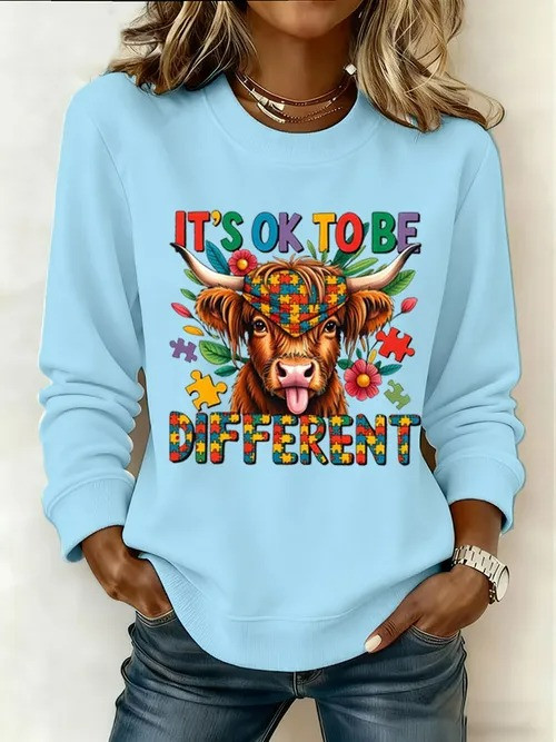 It's Okay to Be Different Cow Sweatshirt Colorful Highland Cow Gift For Support Neurodiversity - Tradiviet - Image 5