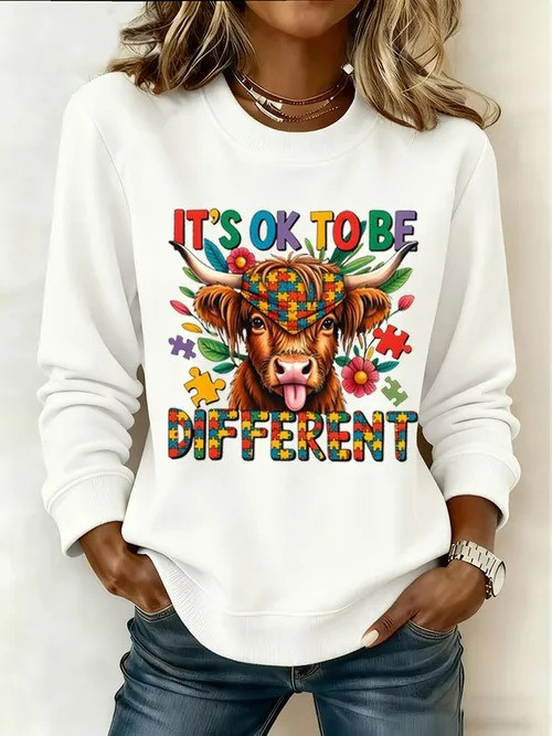 It's Okay to Be Different Cow Sweatshirt Colorful Highland Cow Gift For Support Neurodiversity - Tradiviet - Image 3