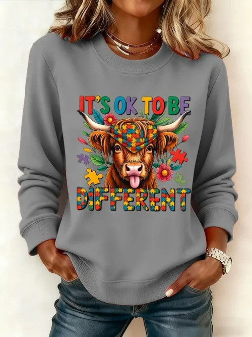 It's Okay to Be Different Cow Sweatshirt Colorful Highland Cow Gift For Support Neurodiversity - Tradiviet - Image 4