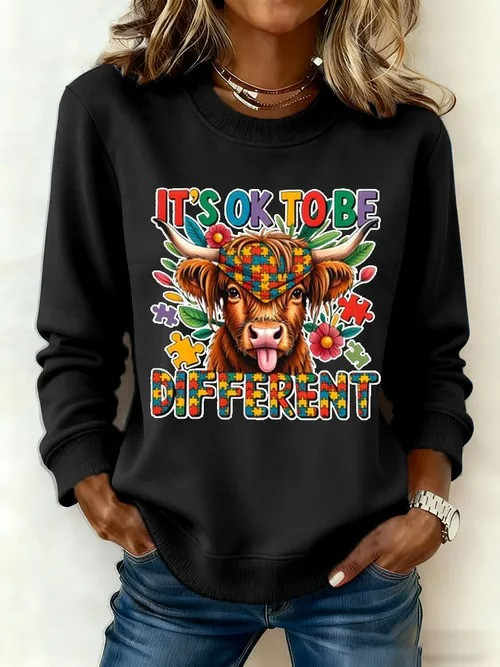 It's Okay to Be Different Cow Sweatshirt Colorful Highland Cow Gift For Support Neurodiversity - Tradiviet - Image 2
