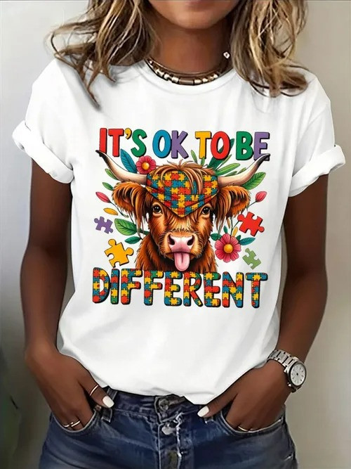 It's Okay to Be Different Cow T-Shirt Colorful Highland Cow Autism Awareness Clothing Gift Ideas - Tradiviet