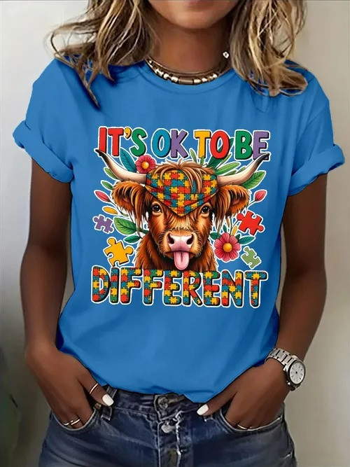 It's Okay to Be Different Cow T-Shirt Colorful Highland Cow Autism Awareness Clothing Gift Ideas - Tradiviet - Image 3