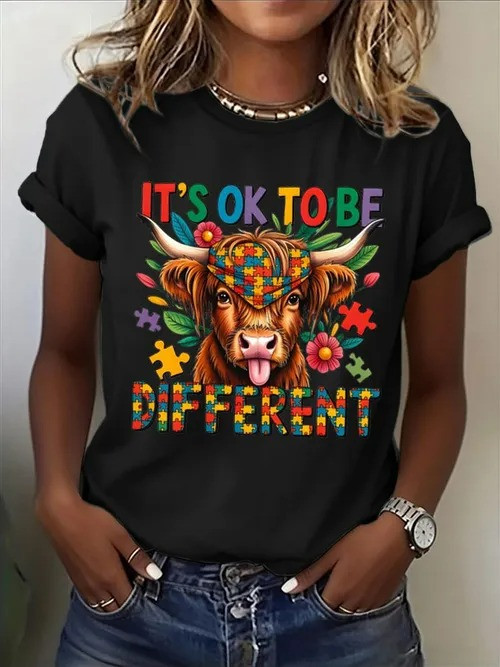It's Okay to Be Different Cow T-Shirt Colorful Highland Cow Autism Awareness Clothing Gift Ideas - Tradiviet - Image 4