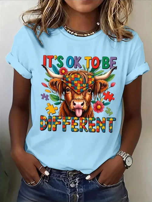 It's Okay to Be Different Cow T-Shirt Colorful Highland Cow Autism Awareness Clothing Gift Ideas - Tradiviet - Image 2