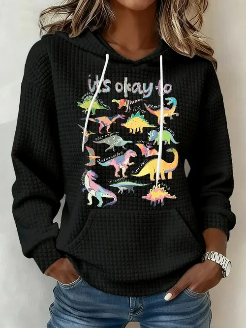 It's Okay To Hoodie Colorful Dino Autism Awareness Pullover Love For Autism Advocates - Tradiviet
