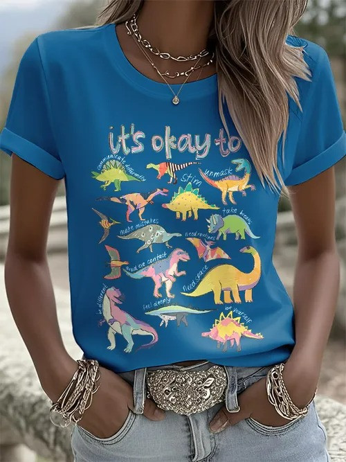 It's Okay To T-Shirt Colorful Dino Autism Awareness Clothing Love For Supporters - Tradiviet