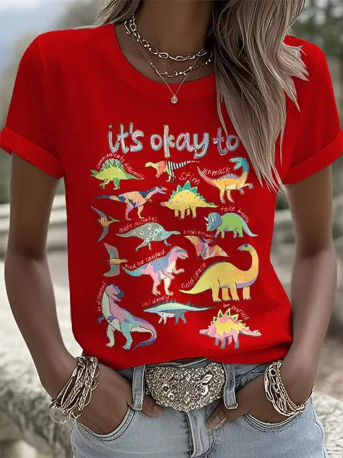 It's Okay To T-Shirt Colorful Dino Autism Awareness Clothing Love For Supporters - Tradiviet - Image 3