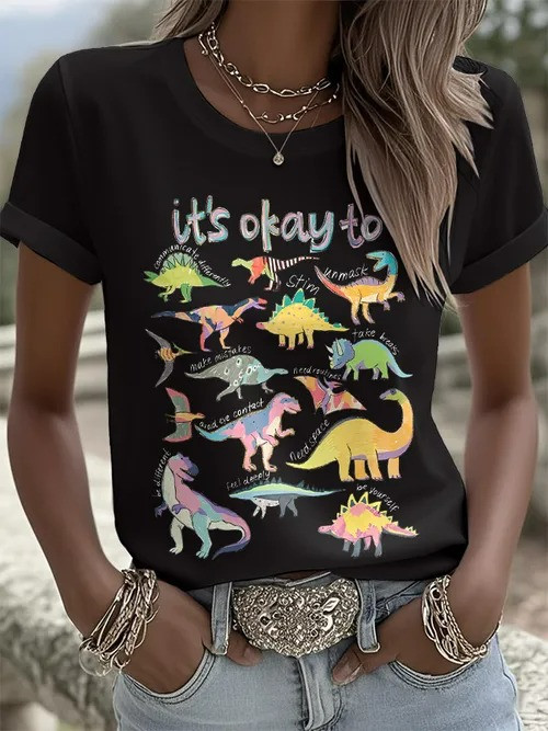 It's Okay To T-Shirt Colorful Dino Autism Awareness Clothing Love For Supporters - Tradiviet - Image 2