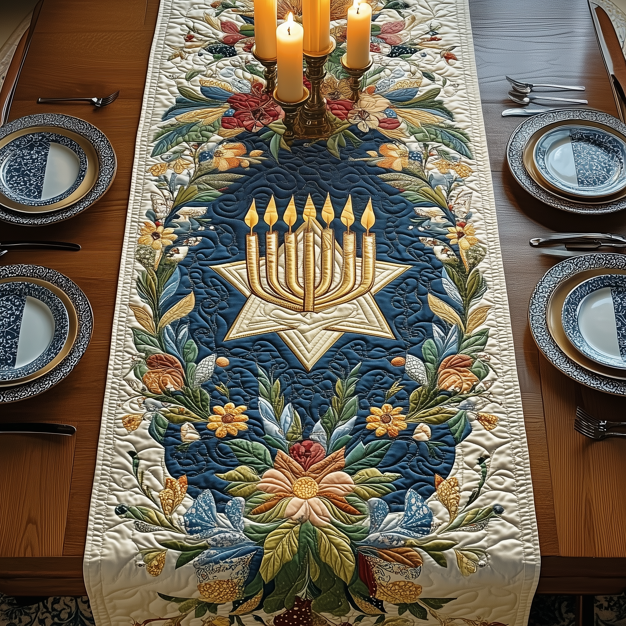 Jewish Hanukkah Quilted Table Runner Quilted Christmas Table Runner Christmas Gift Idea For Jewish