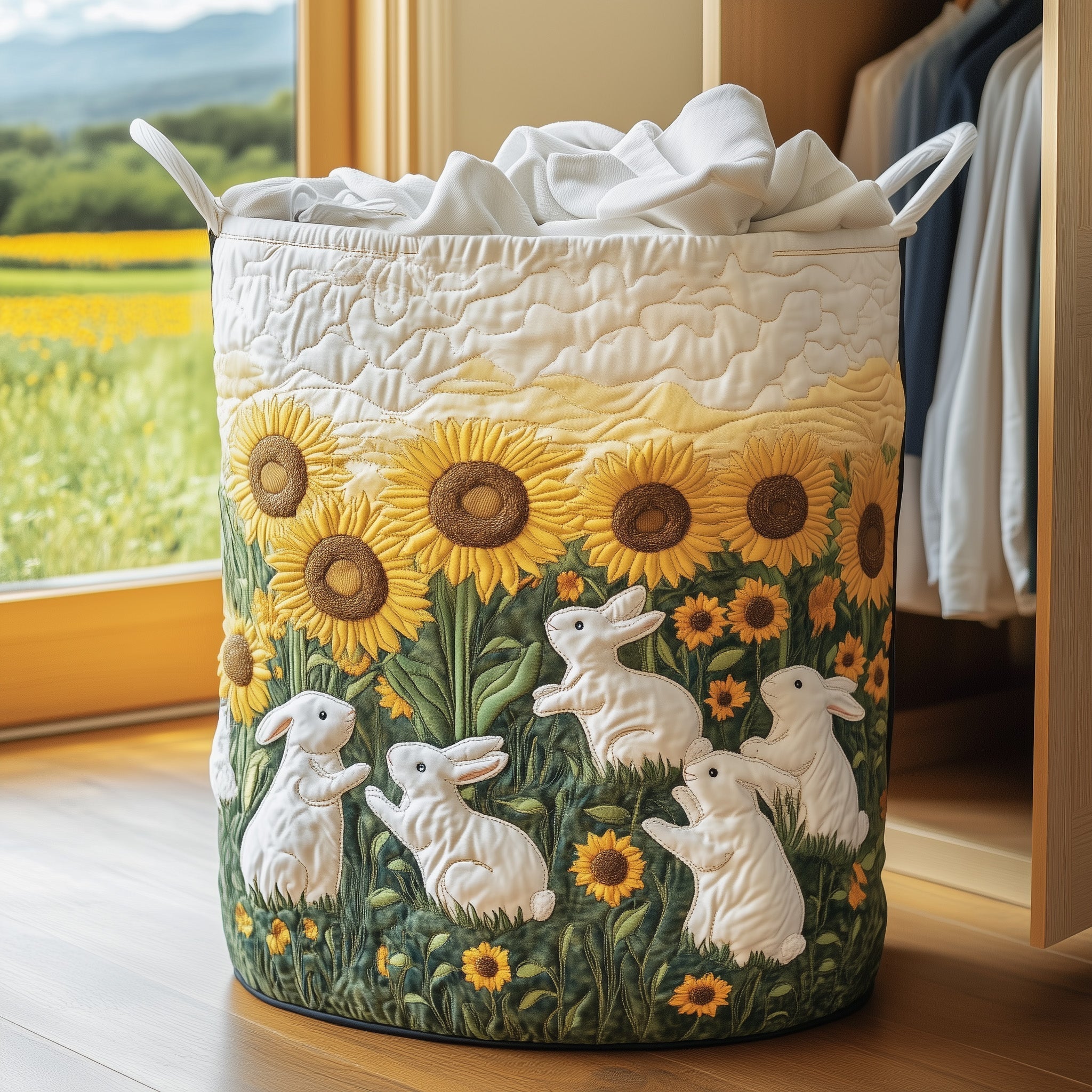 Joyful Bunnies Quilted Laundry Basket Cute Room Decor Best Gifts For Dad - Tradiviet