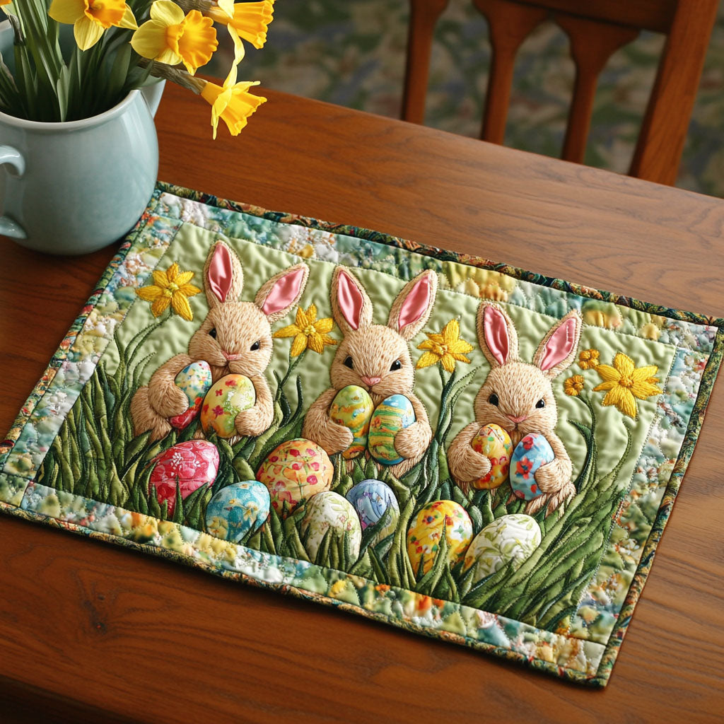 Joyful Bunny Quilted Placemat Spring Festival Easter Dining Mat Cozy Gift For Mom - Tradiviet