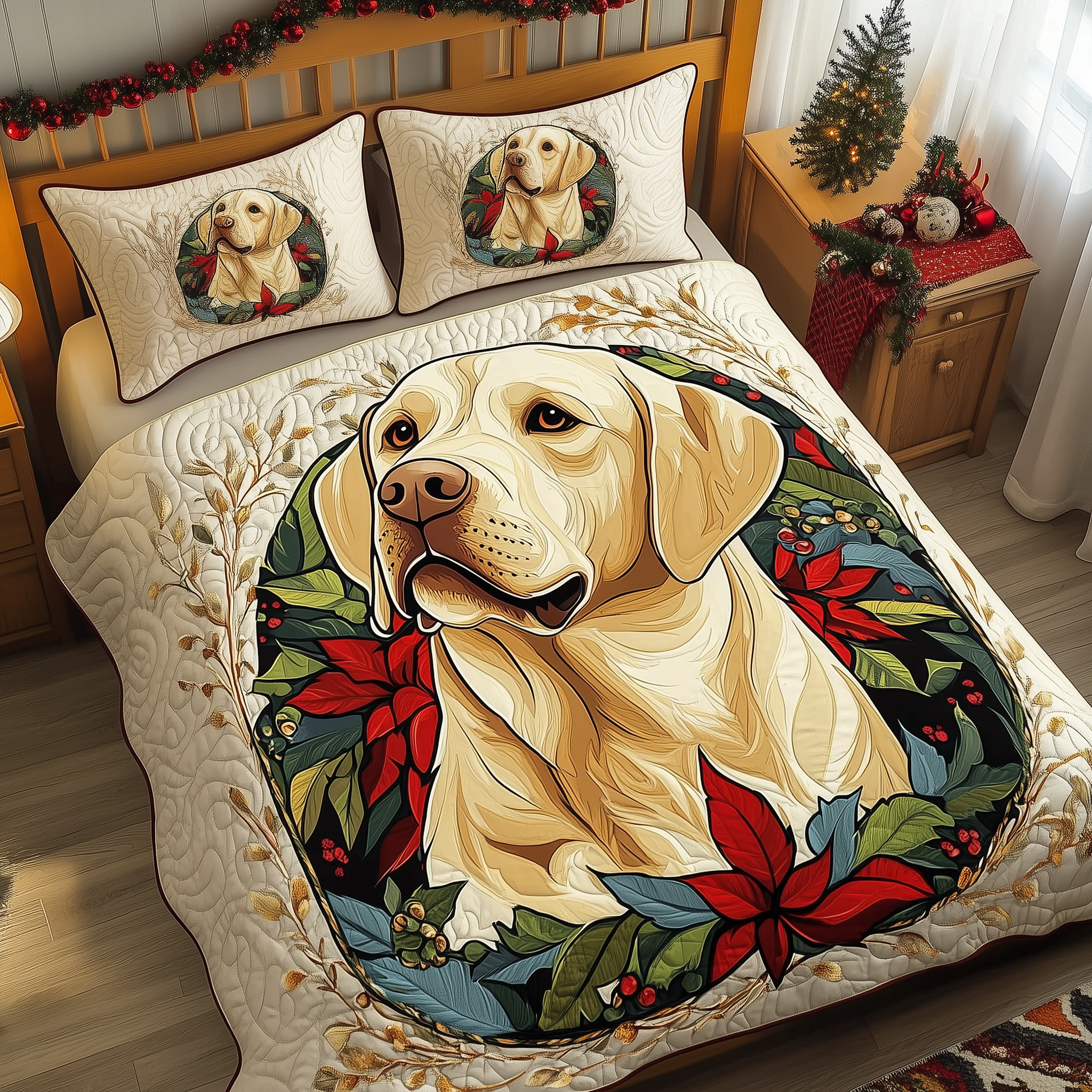 Labrador Quilted Bedding Set Holiday Bedroom Decor Labrador Gifts For Him Her - Tradiviet